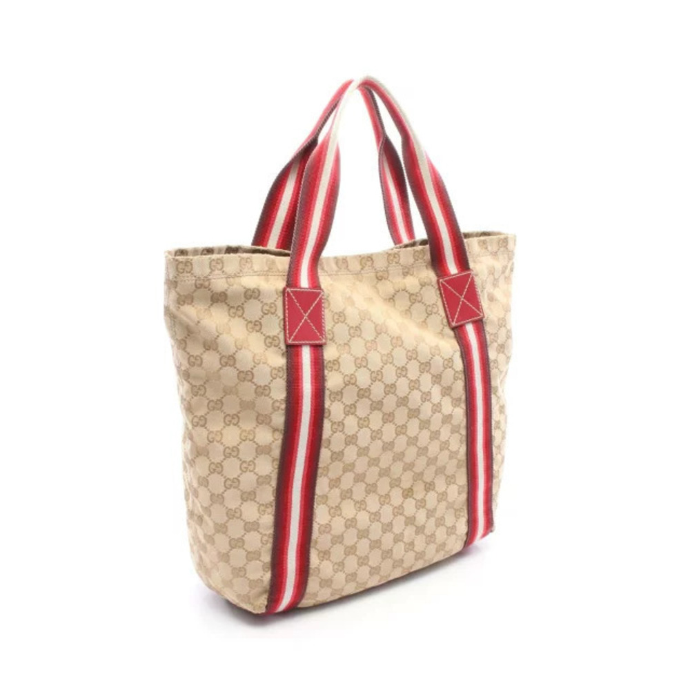 Gucci Multicolor Beige Crystal Red Leather Bag GG Canvas Tote Tan Red